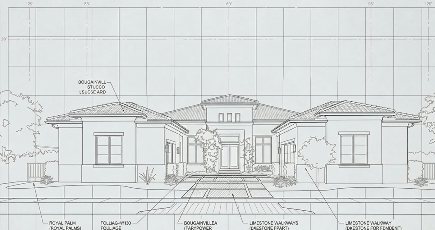 Landscape plan with labeled plantings